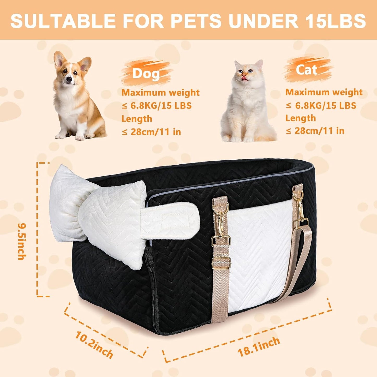 Dog Car Seat for Small Dogs, Portable Center Console Dog