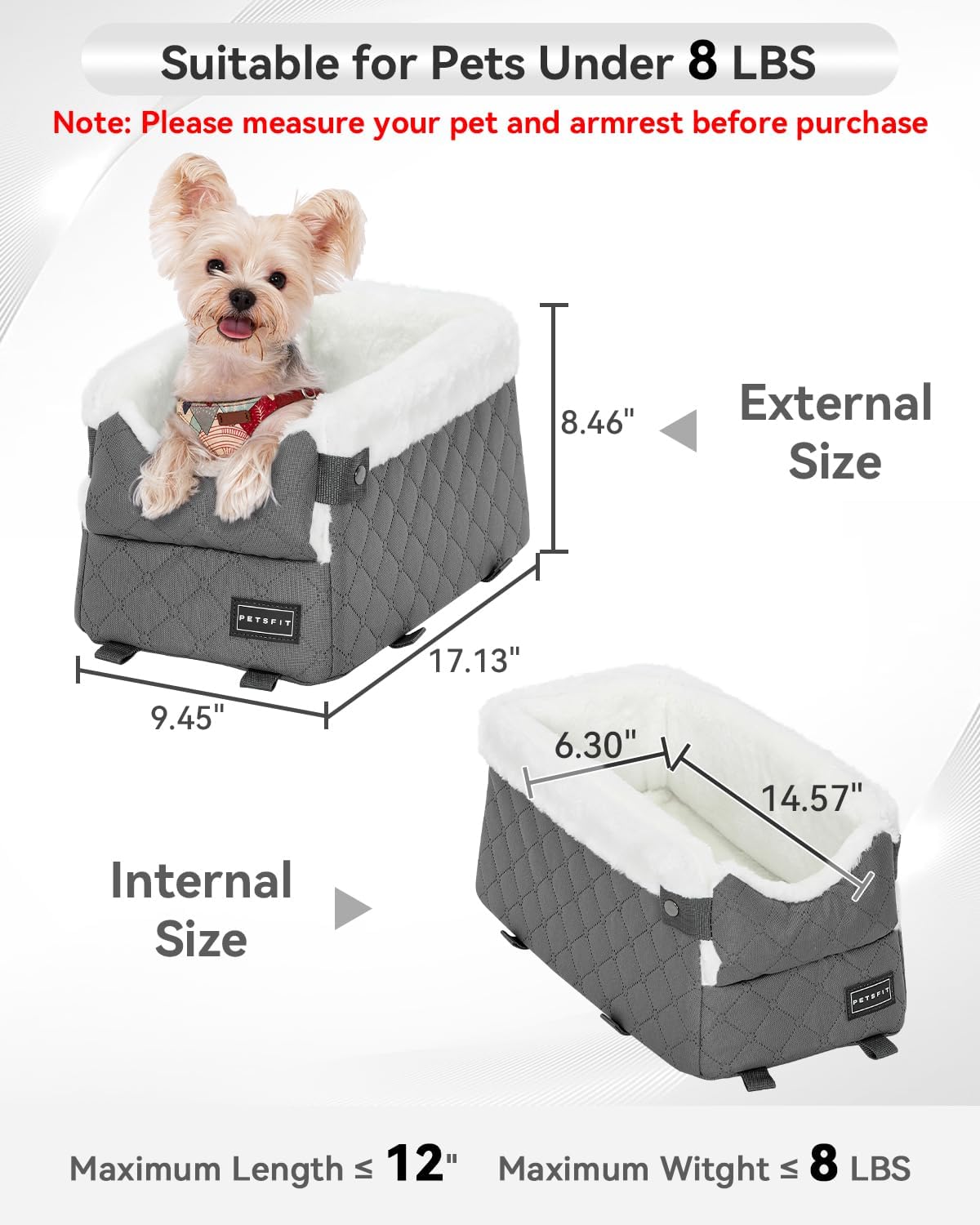 Center Console Dog Car Seat with Safe Protection Hooks, Pet