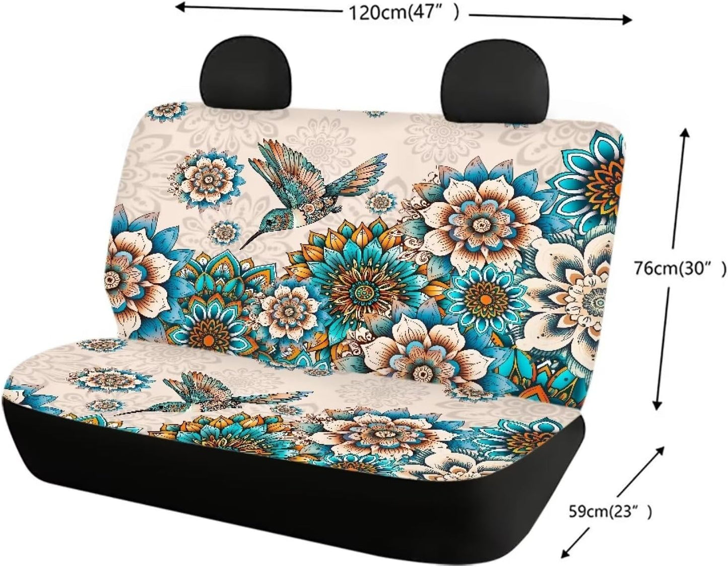 Boho Floral Pattern Car Rear Seat Cover Non-Slip Bird Rear
