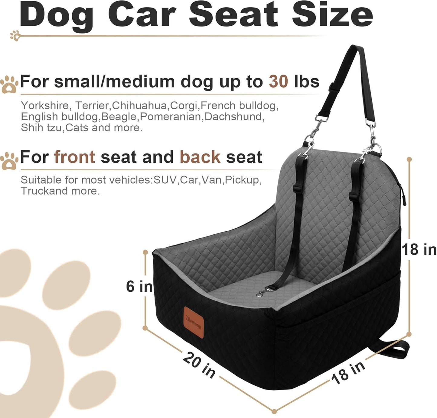 Car Dog Seat with 2 Safety Leashes,Dog Booster Seat for