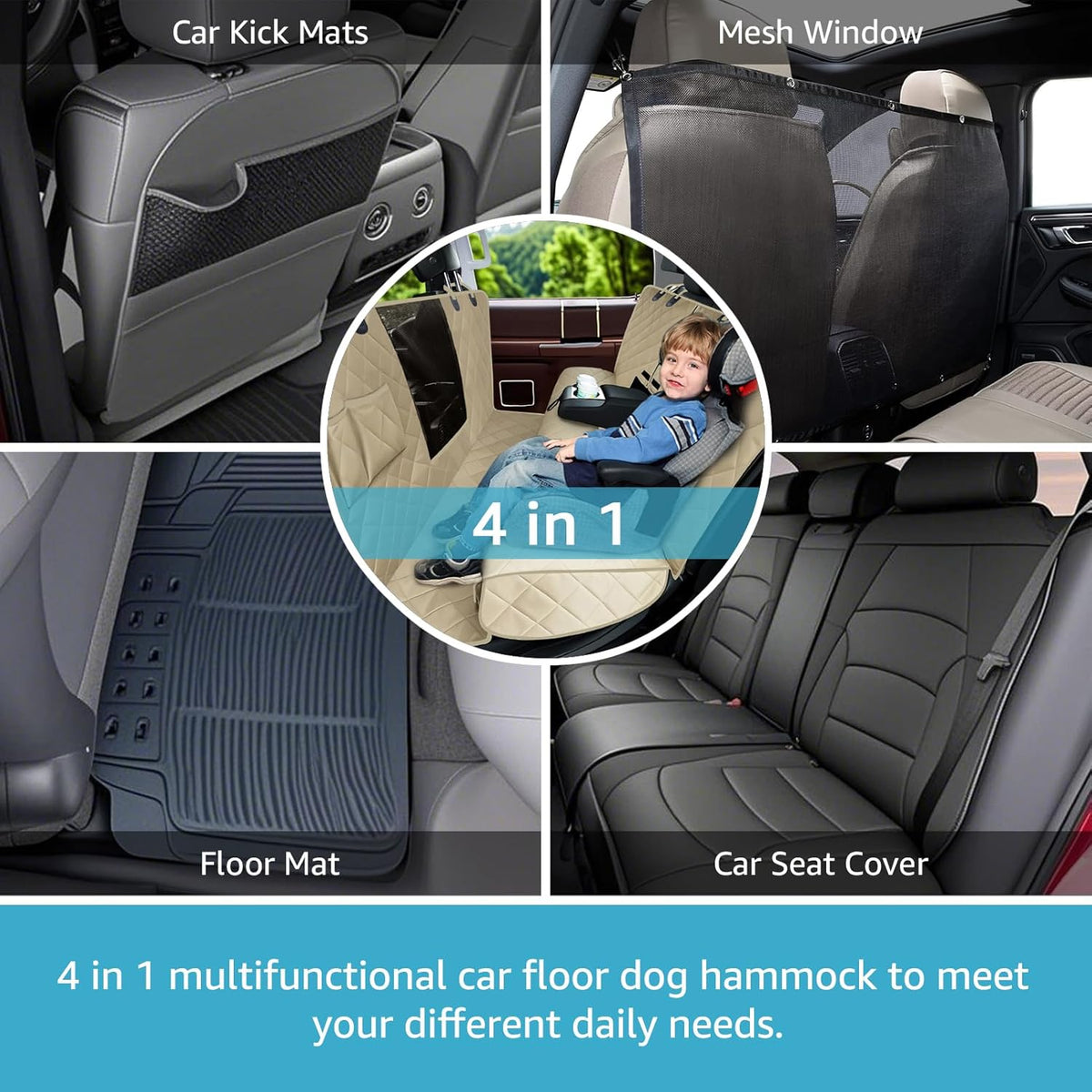4 in 1 Dog Floor Hammock for Crew Cab, Backseat Cover Dog