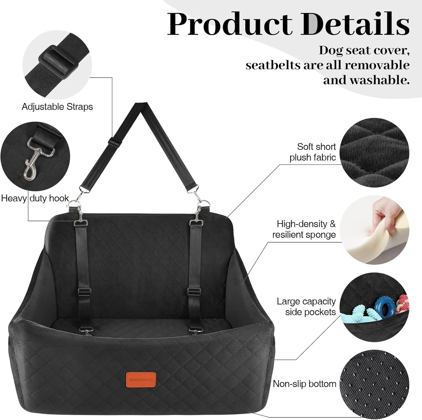 Dog Car Seat for Medium & Large Dogs Up to 55lbs, Memory