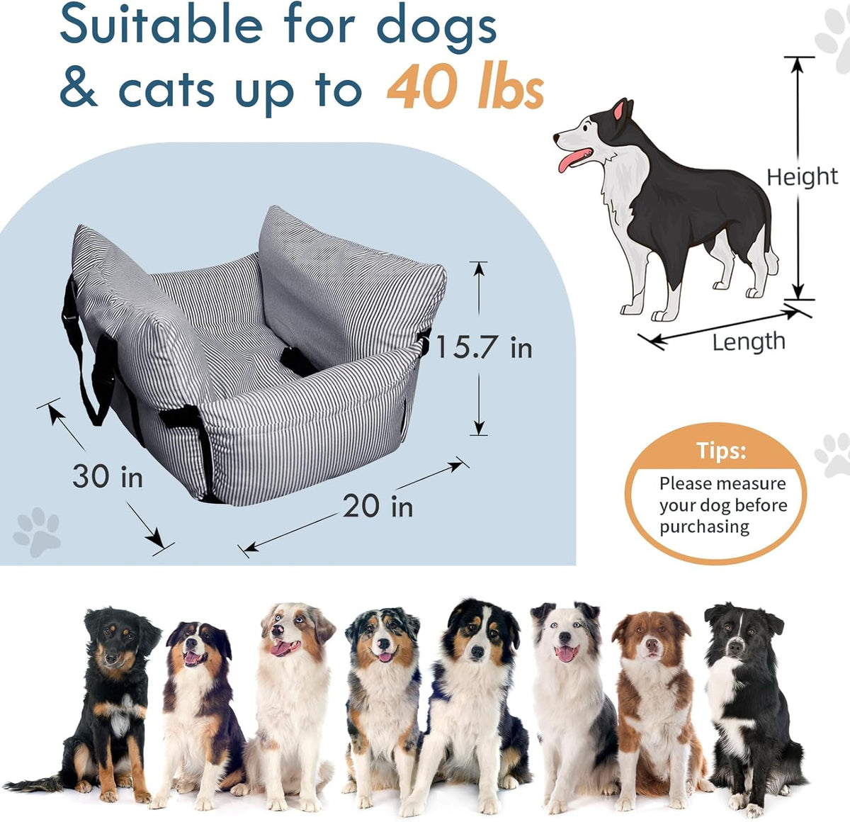 Dog Car Seat for Small/Medium Dogs Under 40 lbs - Elevated