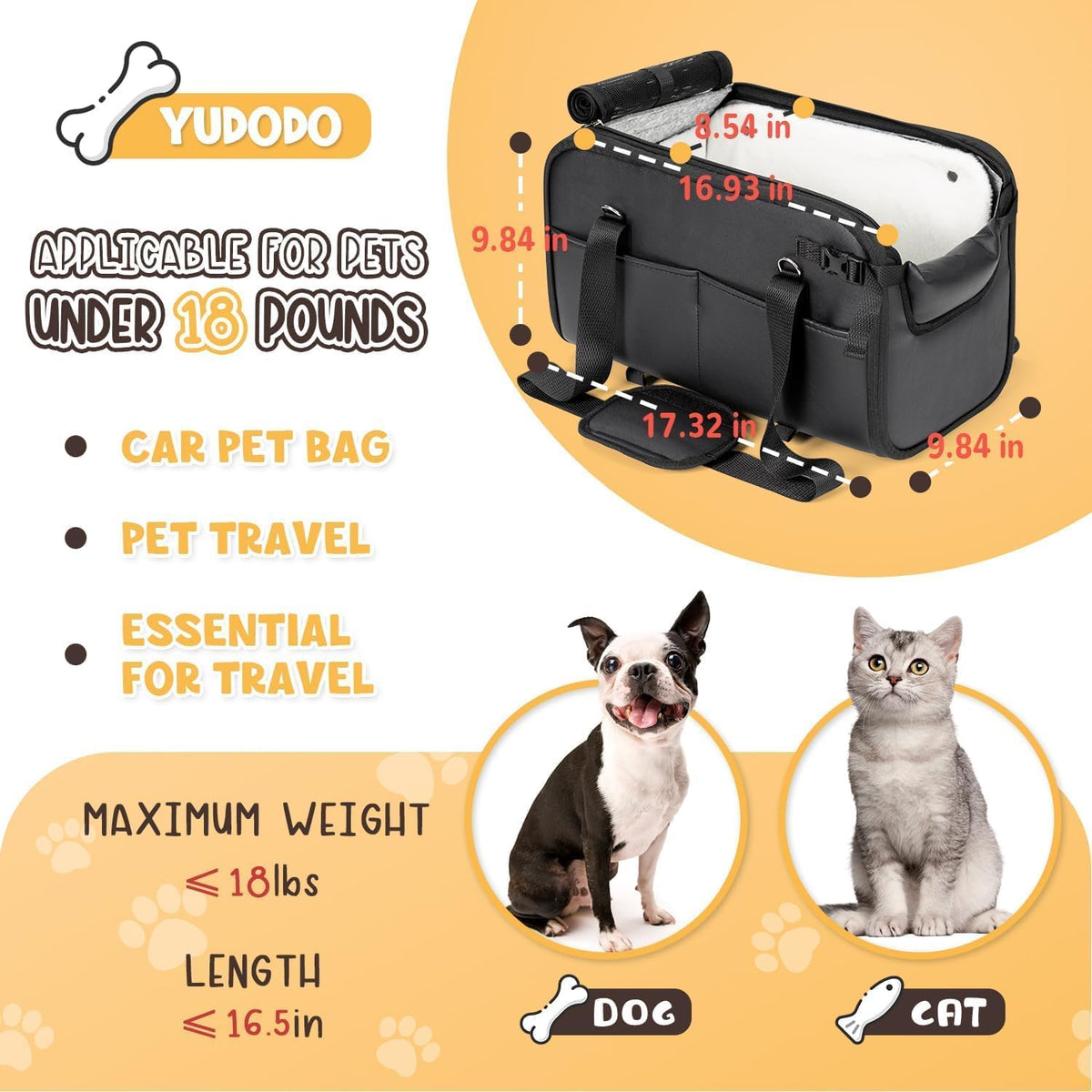 10-18lbs Large Console Dog Car Seat Fits Truck & SUV