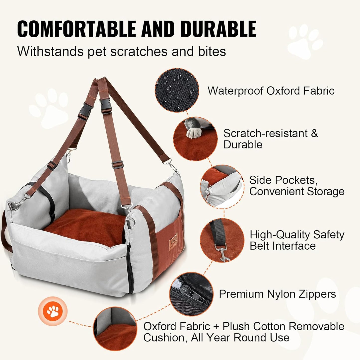 Dog Car Seat, Waterproof Dog Booster Seat for Car with Side