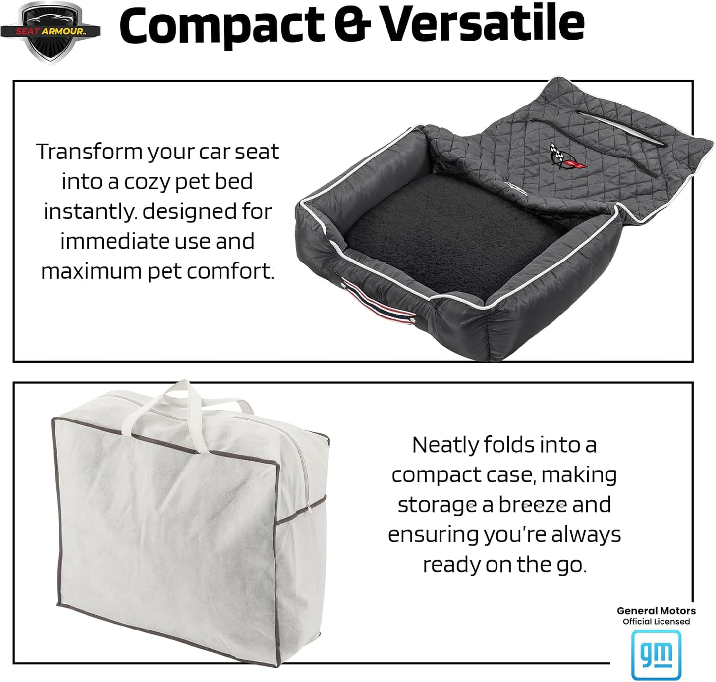 PetBed2GO, Corvette C5, Black Pet Bed Cushion & Car Seat