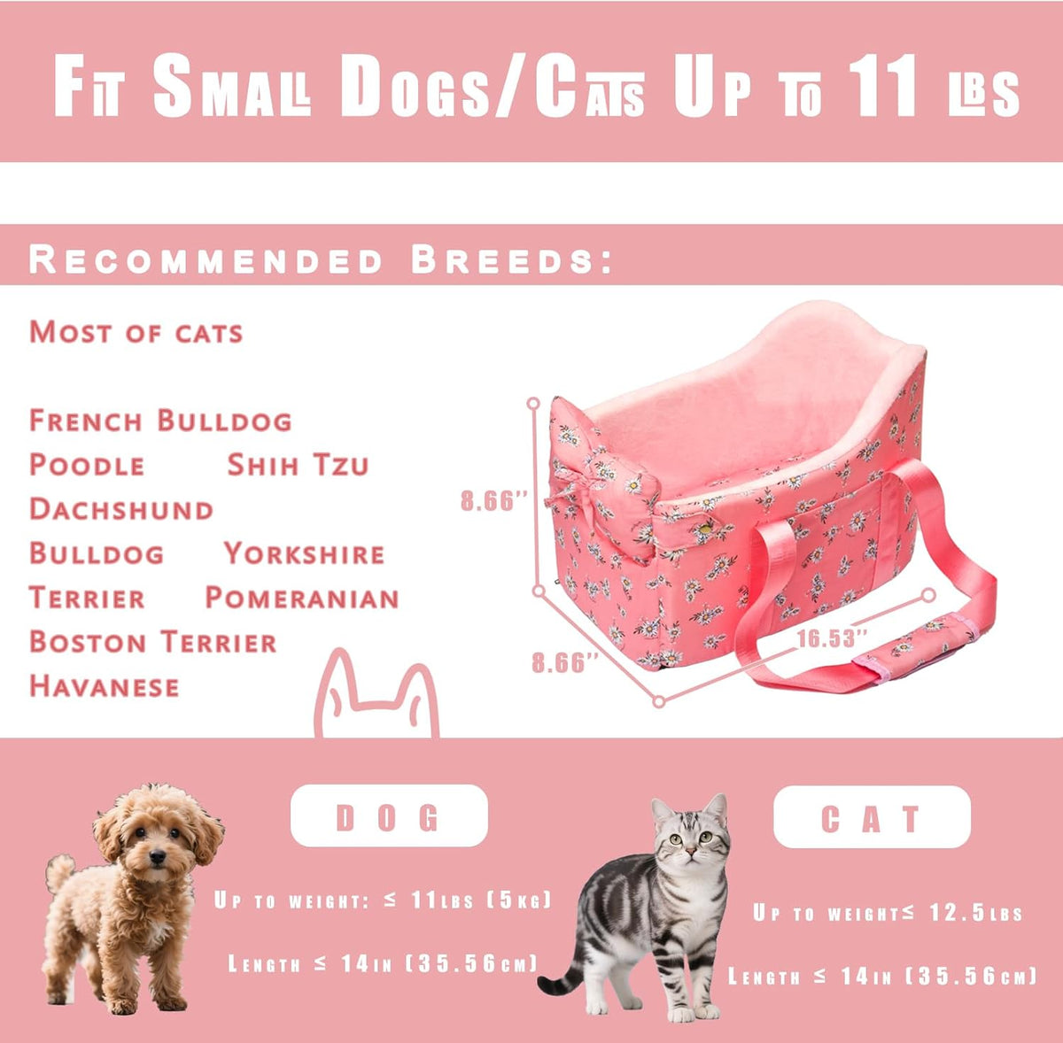 Console Dog Car Seat - Portable Dogs Armrest Booster Seat
