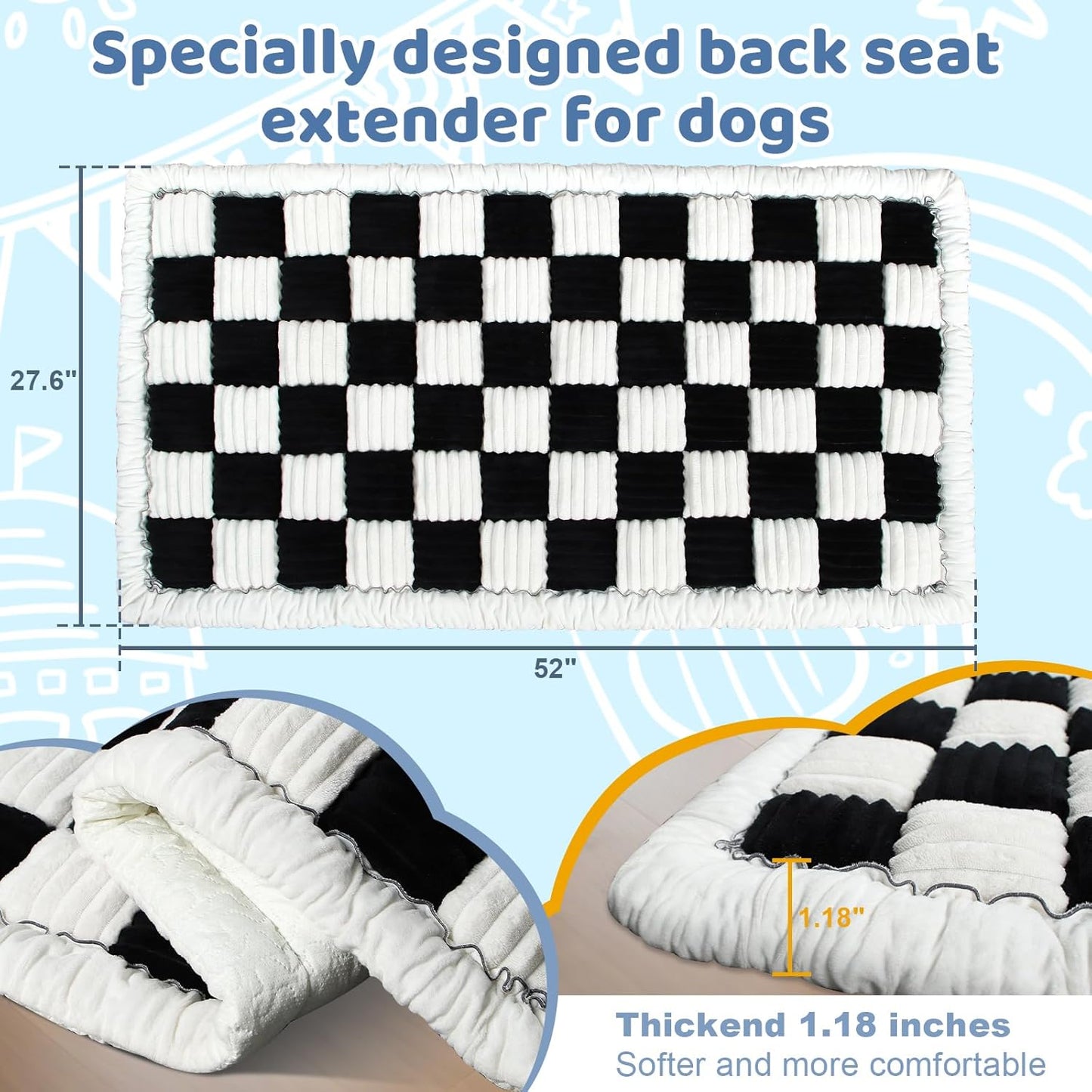 Backseat Dog Bed Mat for Car: 27.6" x 52" Non-Slip Dog Bed