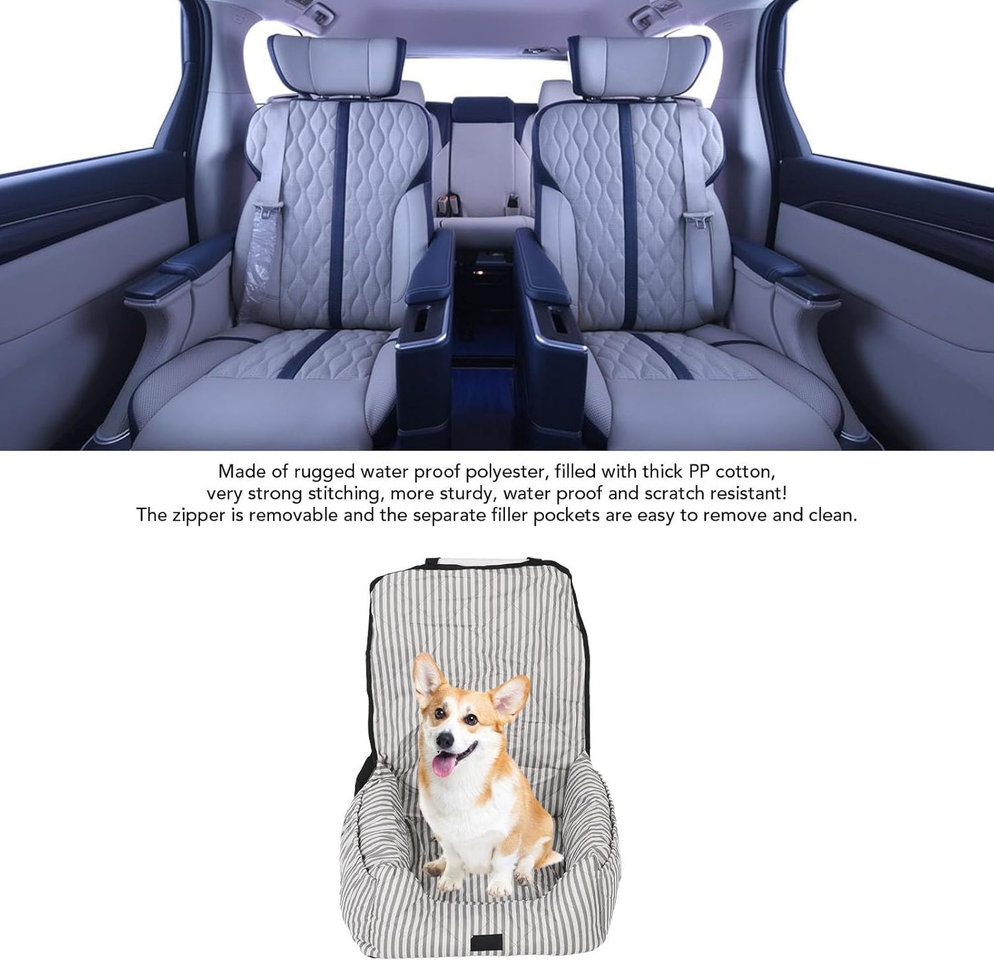 Dog Booster Seat, Portable Detachable Grey White Stripes