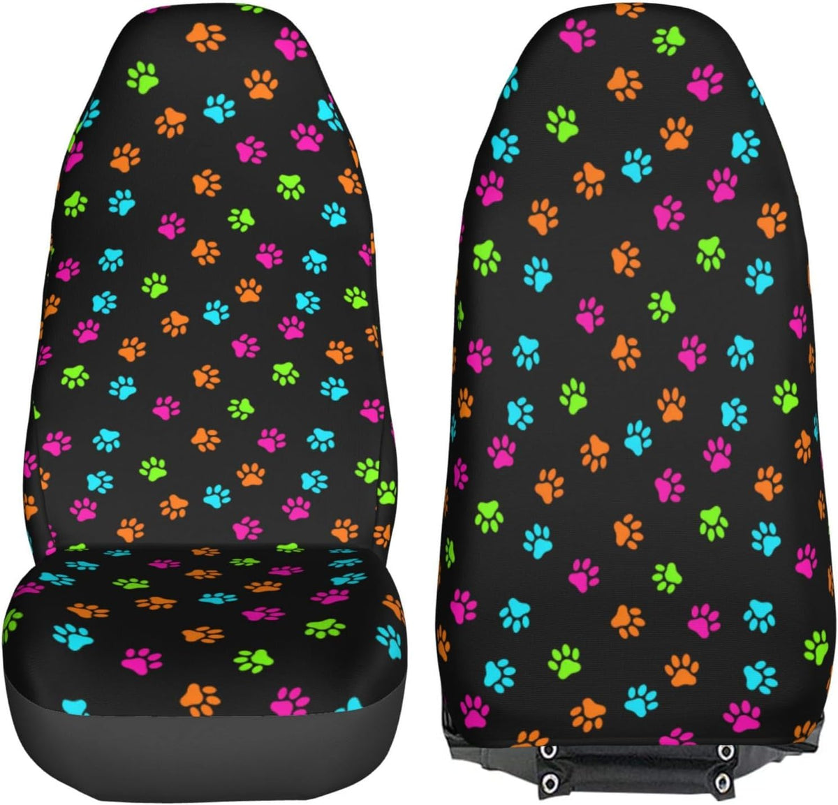 Colorful Dog Cat Paw Print Car Seat Covers Universal 2 Pcs