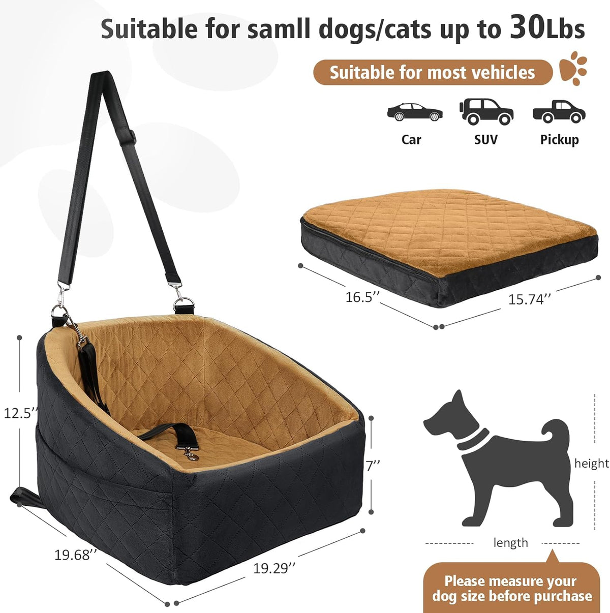 Dog Car Seat for Small Medium Dogs,Detachable Washable Dog