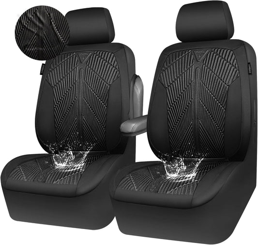 CAR PASS Waterproof Car seat covers Front Seats covers Neoprene Wetsuit, All-Weather Non-Slip Durable, Universal Fit for SUV Sedans Trucks Vans Automotive, Armrest Airbag Compatible, 3D Emboss 2 Black