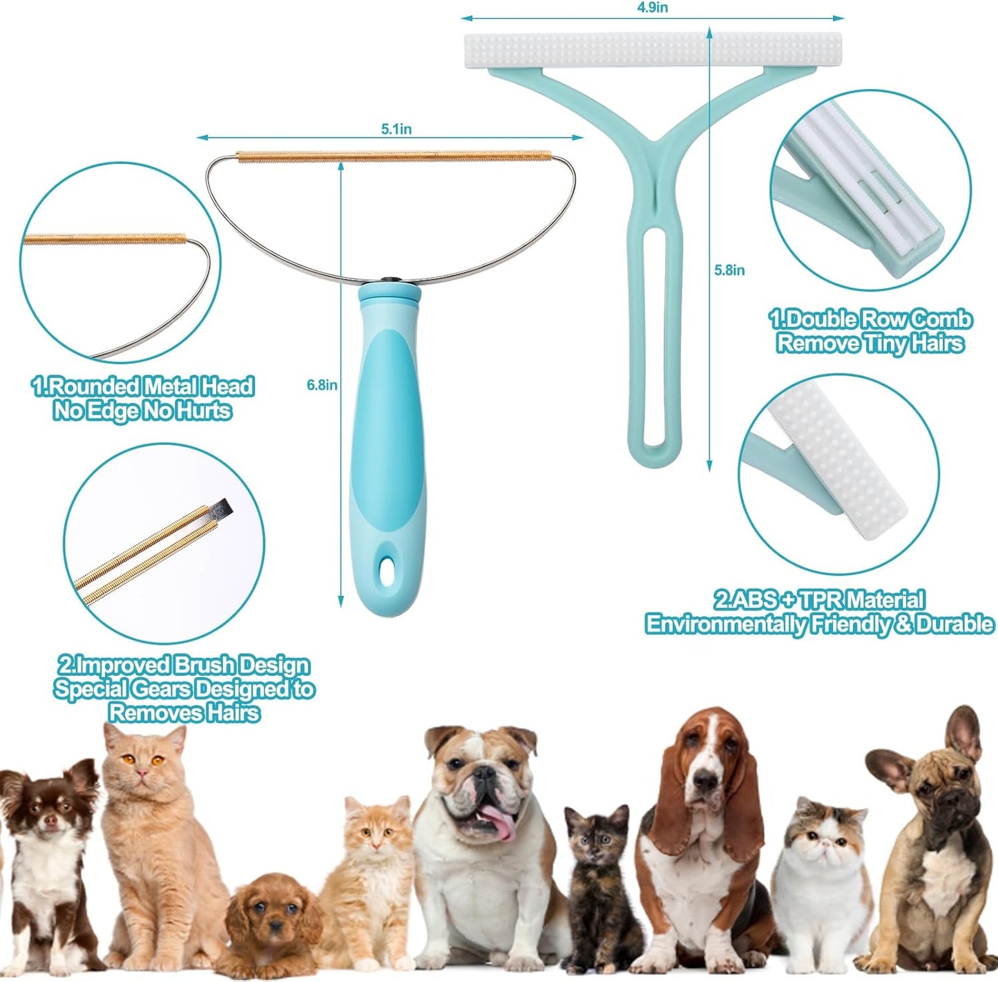 3 Pack Pet Hair Removal Tool, Double Cleaning Carpet Rake