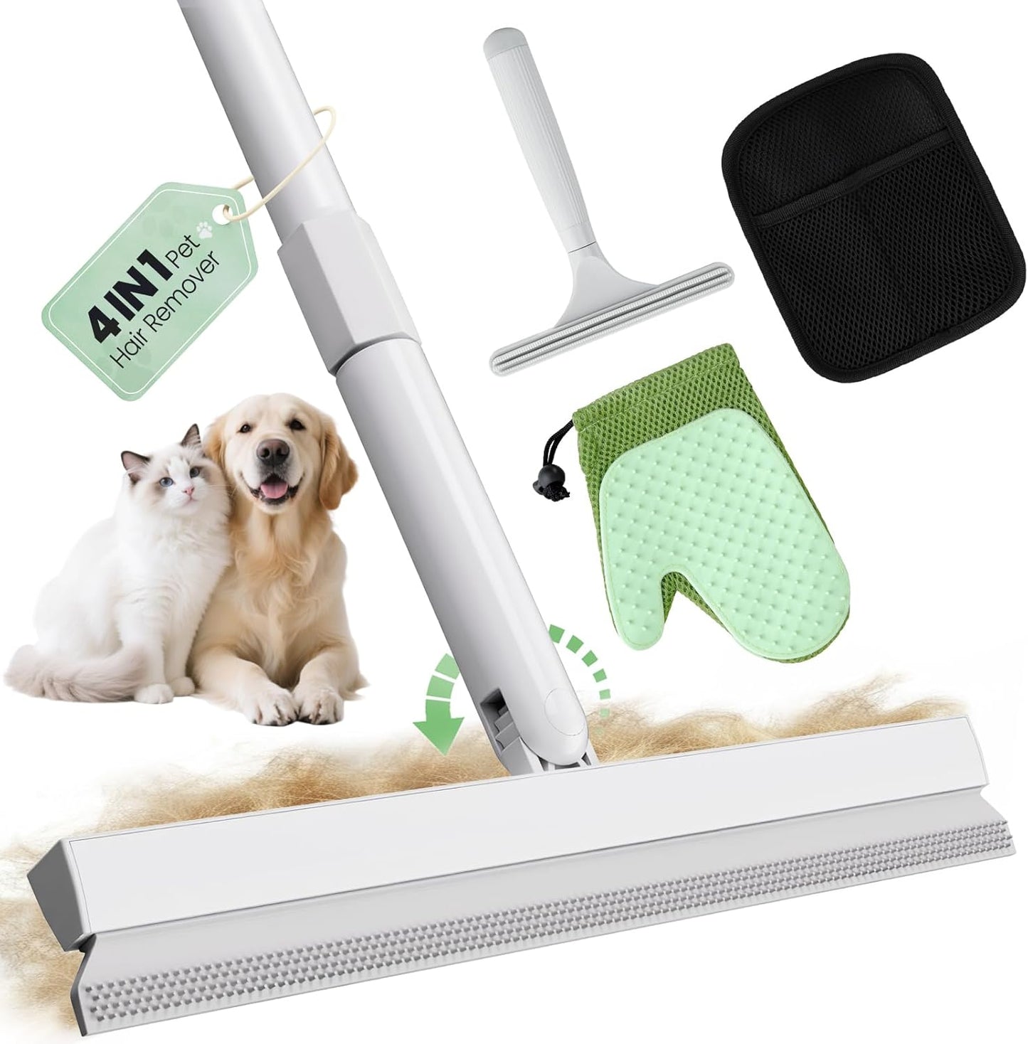 Carpet Rake for Pet Hair Removal Tool - 4 in 1 Pet Hair