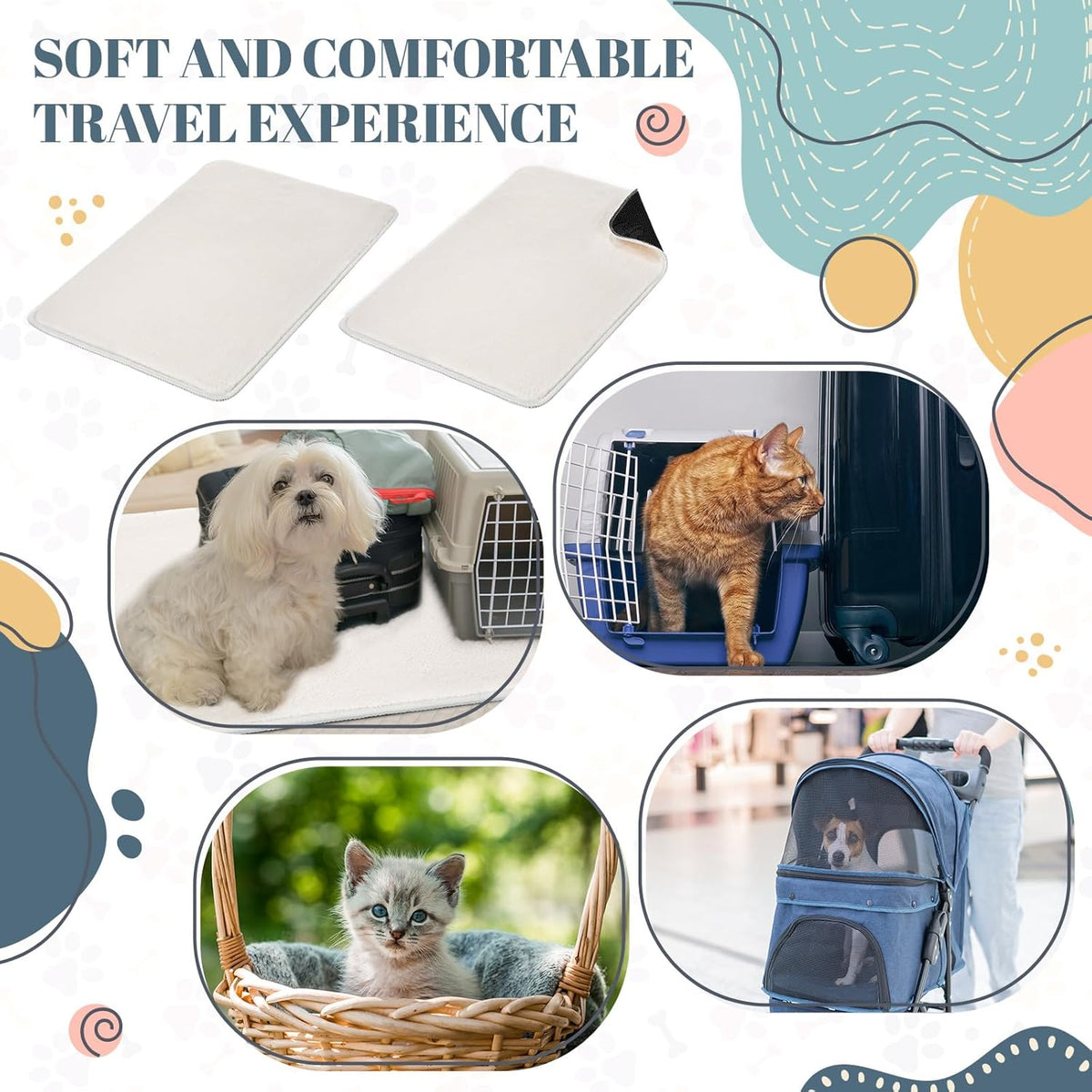 4 Pcs Pet Carrier Pad Travel Pet Reversible Dog Mat