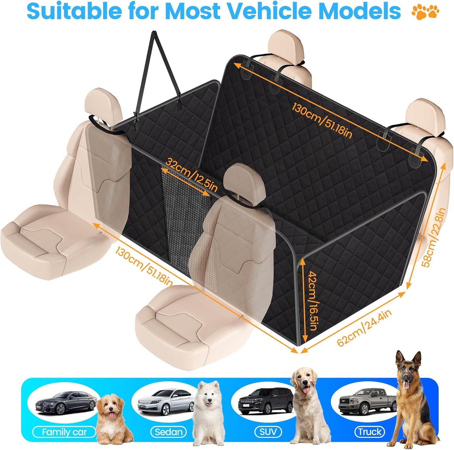 Dog Car Seat Cover for Back Seat, Back Seat Pet Cover with
