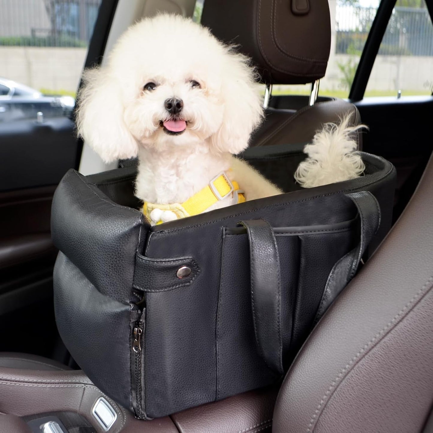 Portable Small Dog Seat for Car, Luxury Leather Center