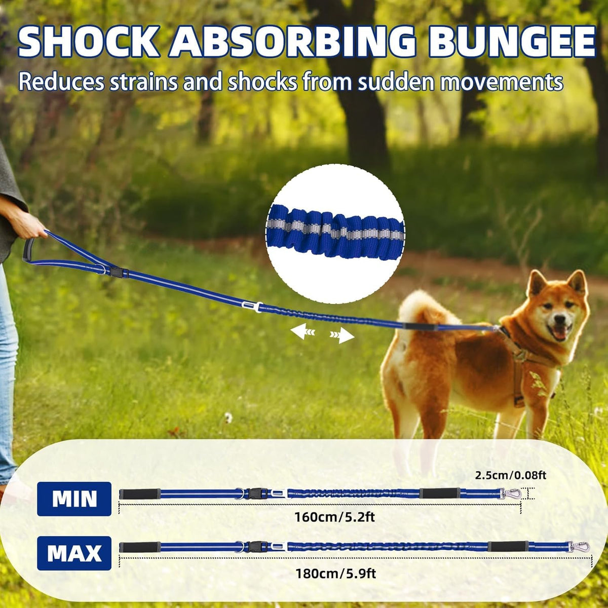 Heavy Duty Bungee Leash for Medium Large Dogs, No Pull