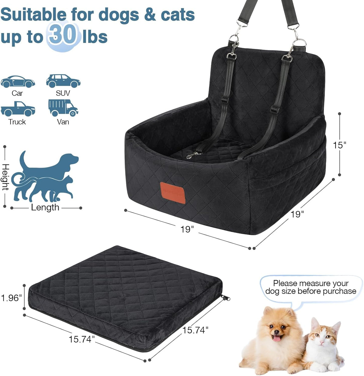 Dog Car Seat for Small Dogs Under 30lbs, Washable Pet