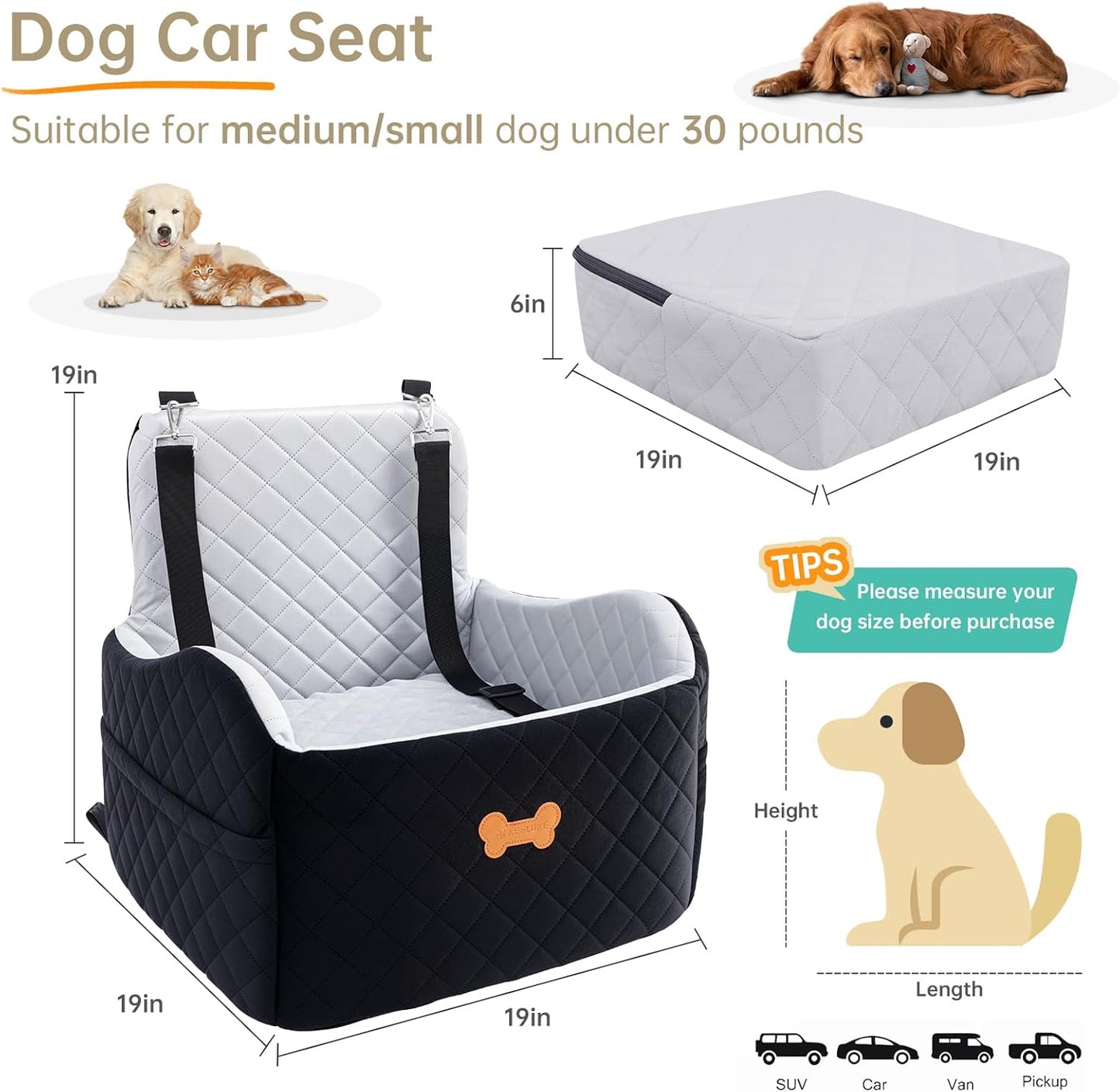 Dog Car Seat for Small Dogs, Dog Booster Seat Filling in
