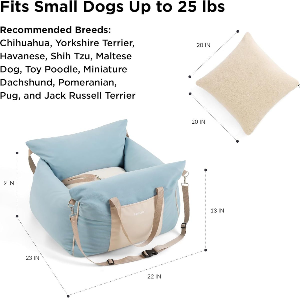 Lesure Small Dog Car Seat for Small Dogs - Soft Dog Booster