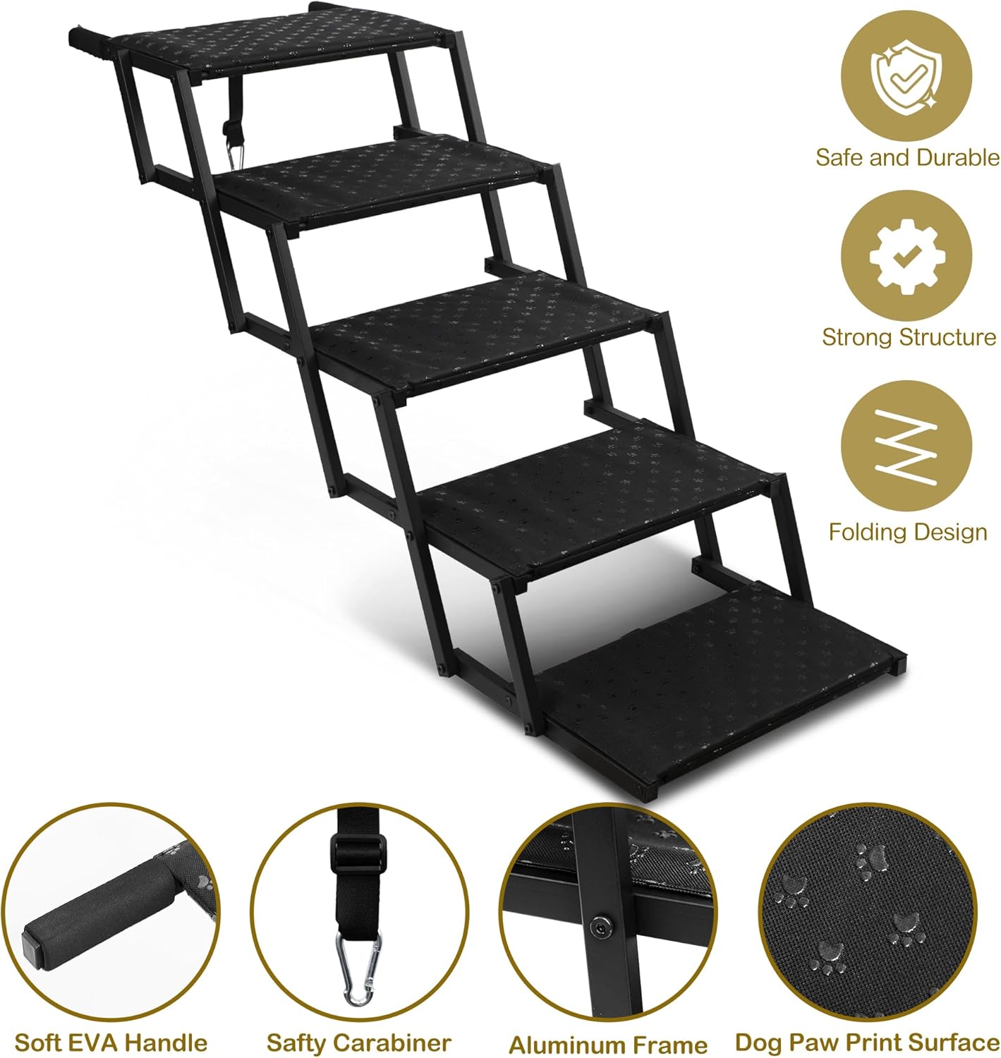 Dog Stairs for Car - Foldable Dog Ramps for Large Dogs with