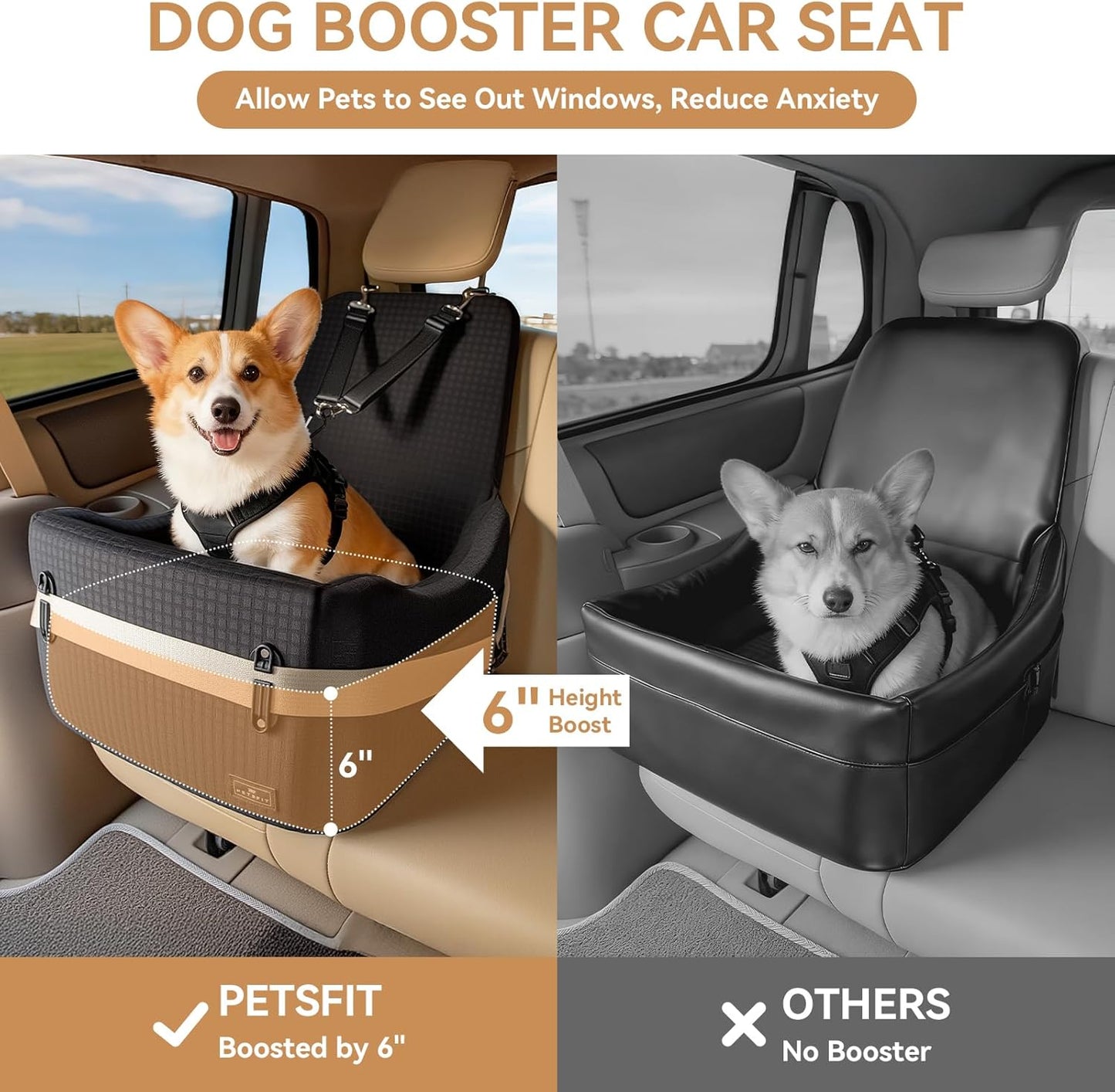Dog Booster Car Seat for Small/Medium Dogs Up to 35 lbs –