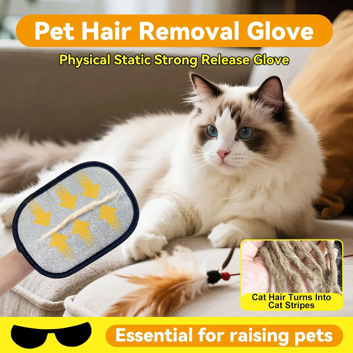 Electrostatic Pet Hair Removal Gloves: Quick Wiping - Reusable & Washable for Sofa Clothing Pet Beds Effortless Cats & Dogs Hair Remover for Busy Pet Owners (1pcs-Black)
