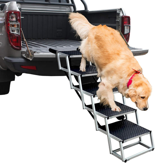 Dog Ramps with 5 Stairs, Upgraded Aluminum Frame Pet Steps