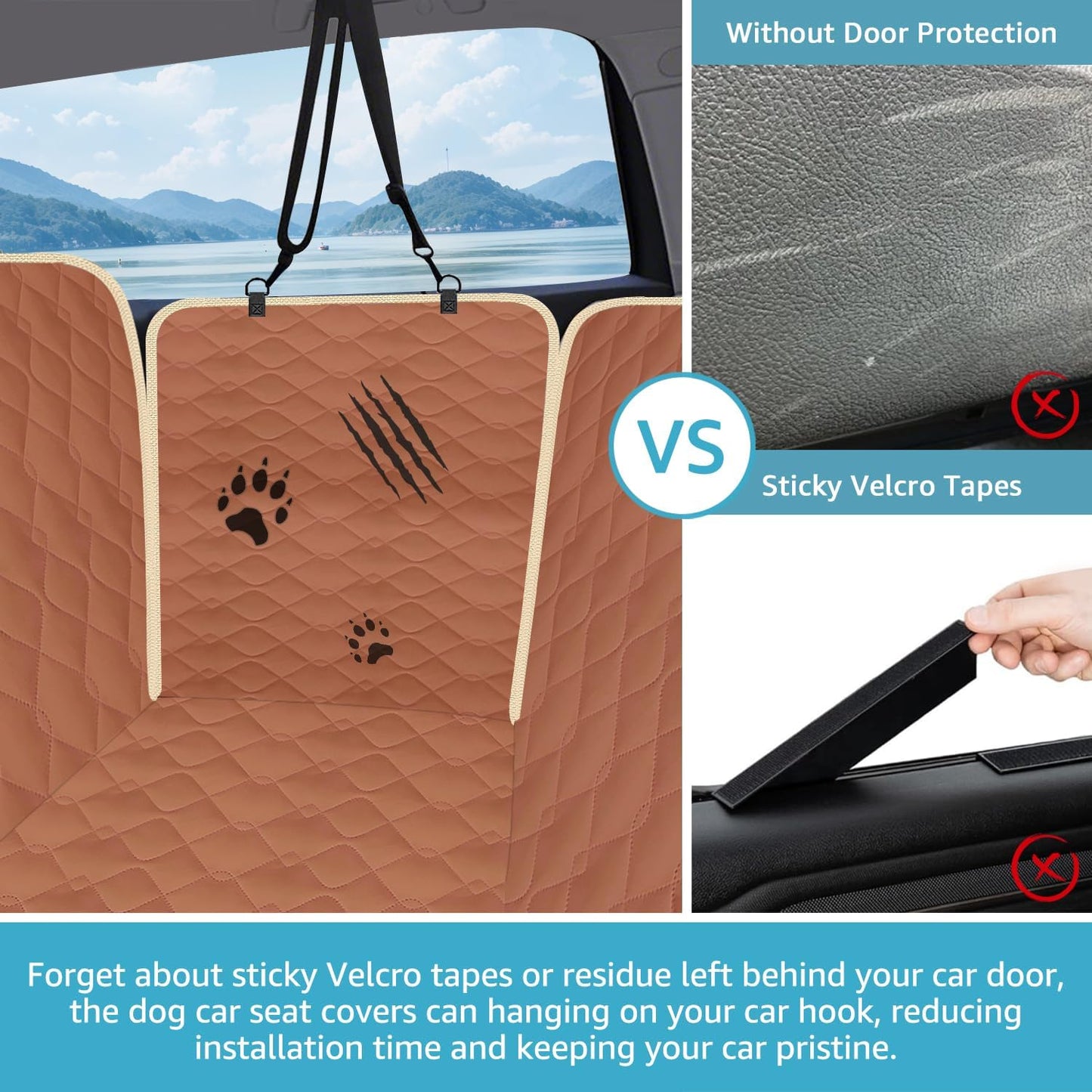 Dog Car Seat Covers for Back Seat with 2 Seat Belts
