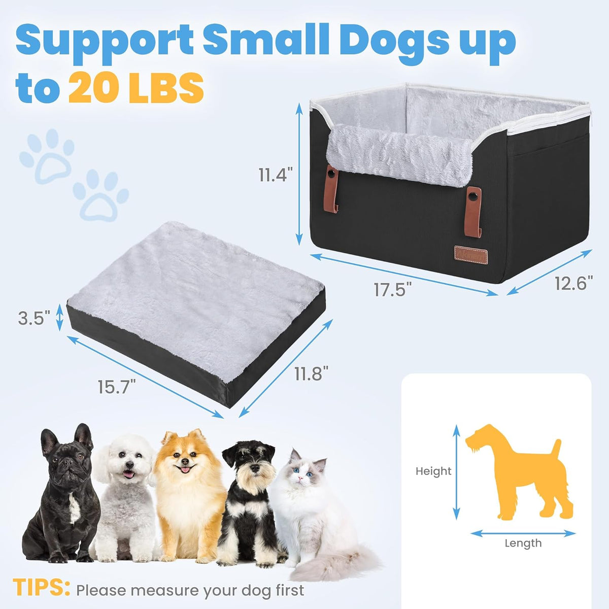 Dog Car Seat for Small Dogs, Puppy Seat with Memory Foam