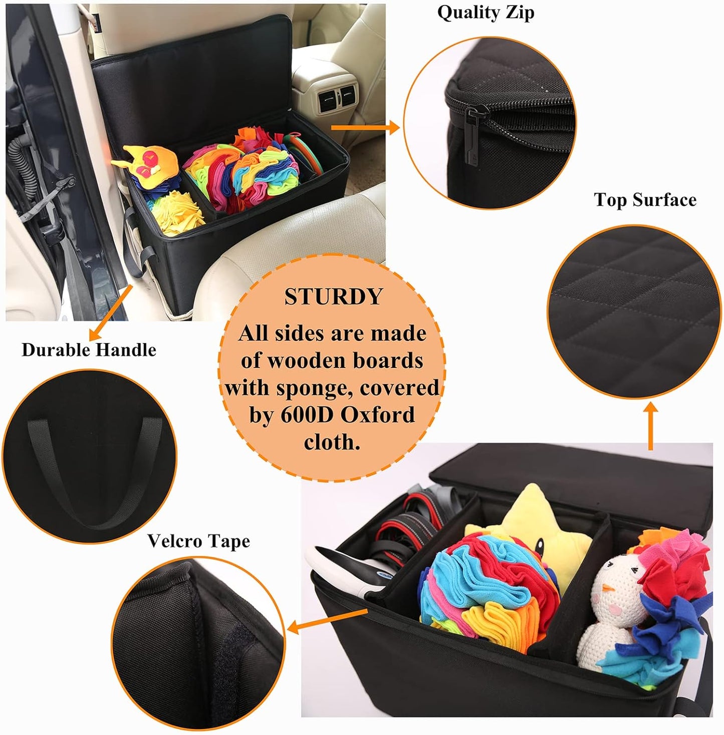 Dog Car Seat Extender with Storage, Front & Back Seat