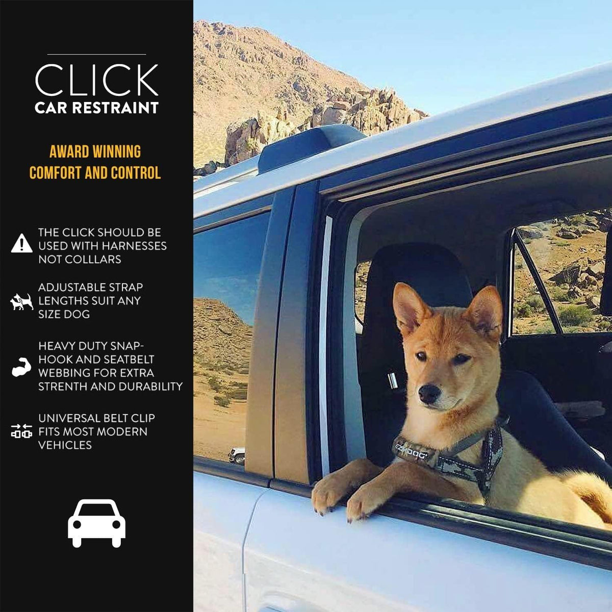 Click – Dog Seat Belt for Car, Dog Harness Adjustable