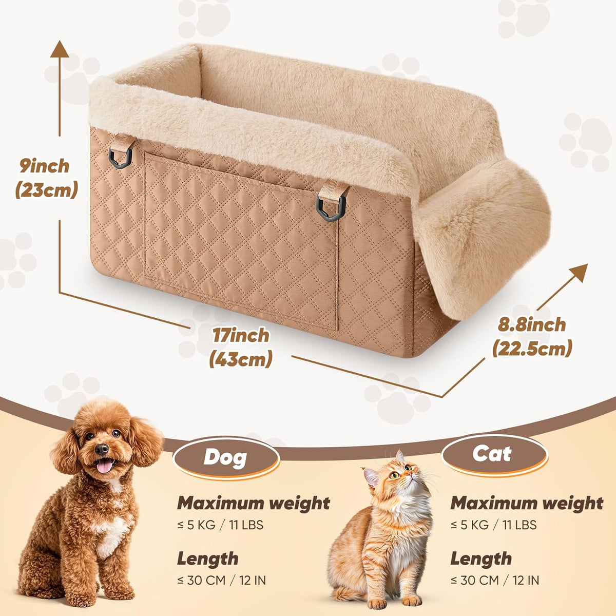 Dog Car Seats for Small Dogs Up to 11lbs, Portable Center