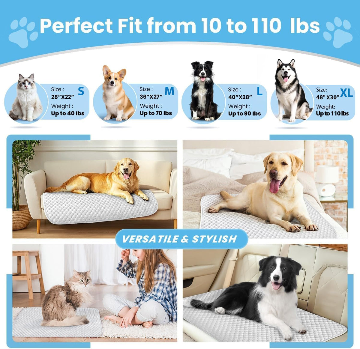 Mora Pets Dog Cooling Mat Instant Self Cooling Pad for Dogs & Cats Breathable Washable Summer Pet Cool Mat Indoor Outdoor, Puppy Cold Blanket for Floor Crate Car Travel Use Medium 36'' x 27'' Grey