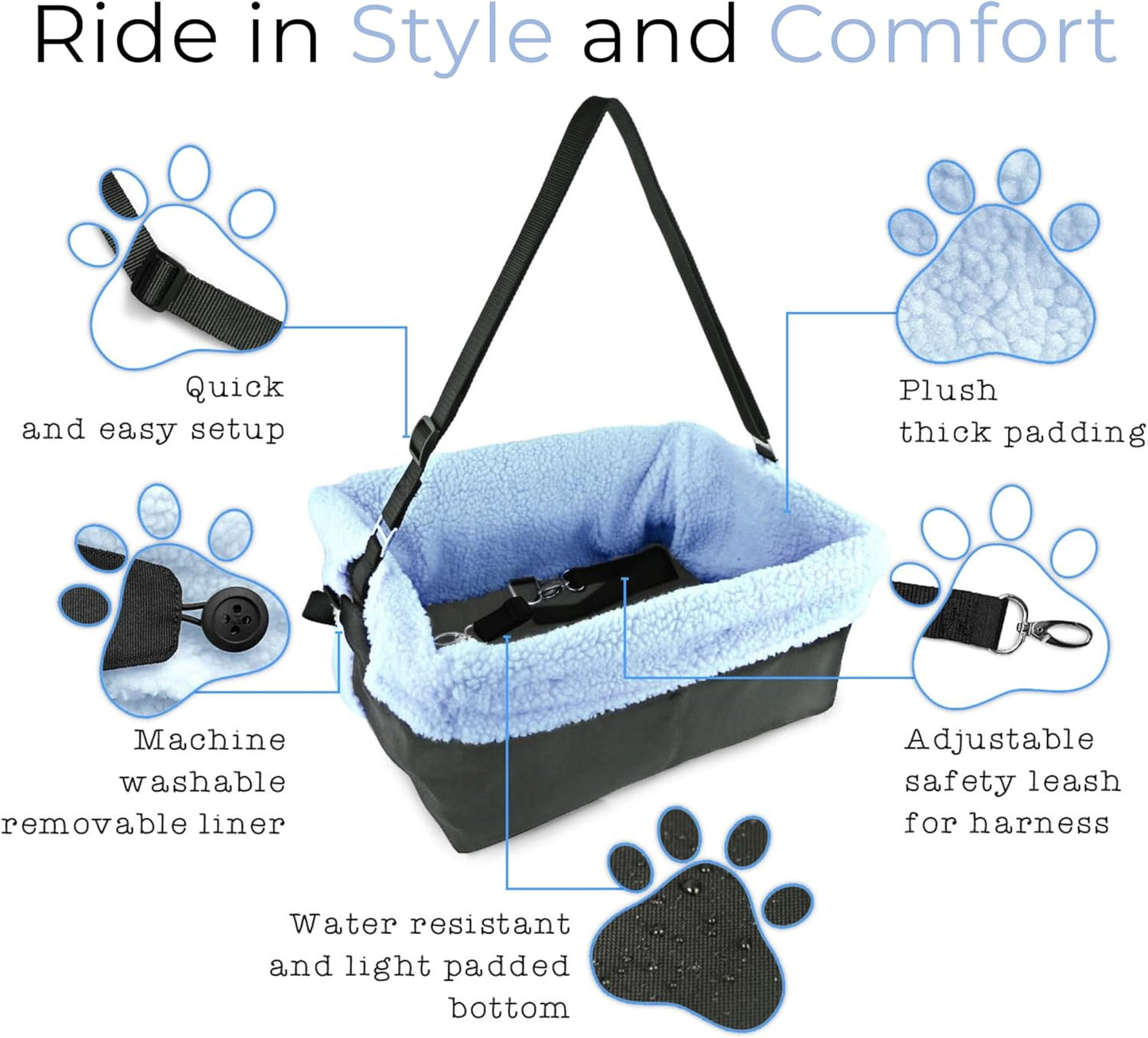 Blue Dog Booster Seat - Washable, Adjustable, Collapsible