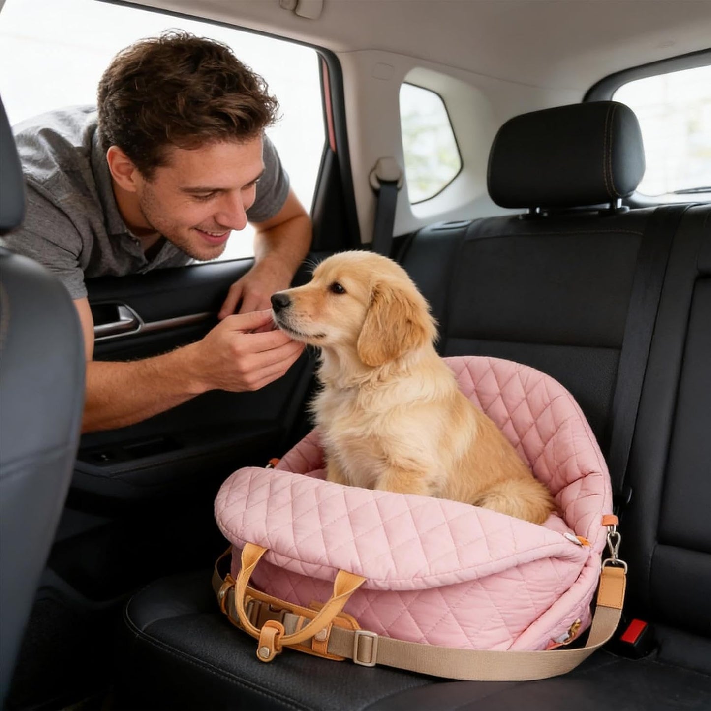 Waterproof Dog Booster Seat Bed, Adjustable Strap Pet Car