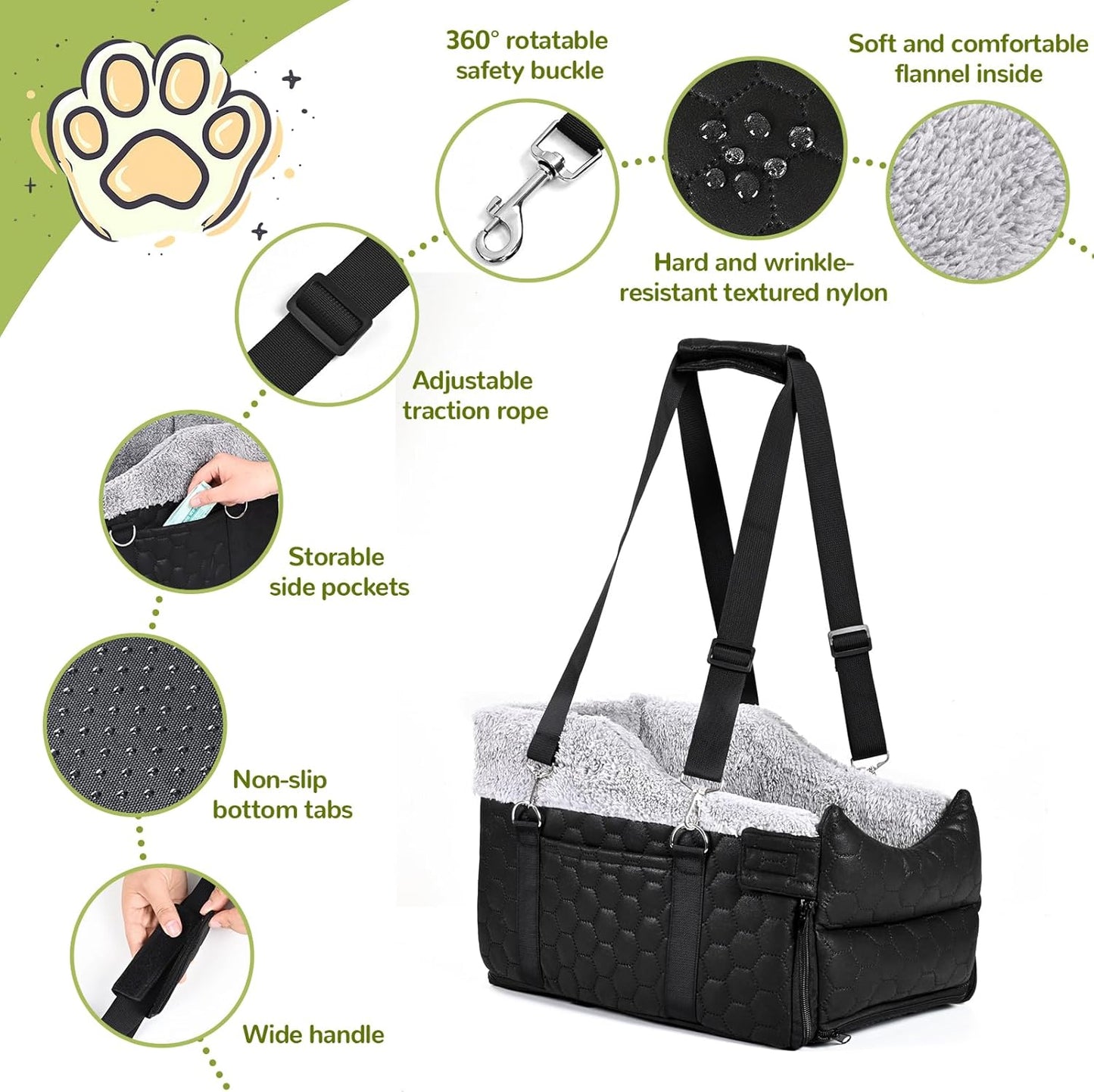 Center Console Dog Car Seat, Detachable Washable Dog