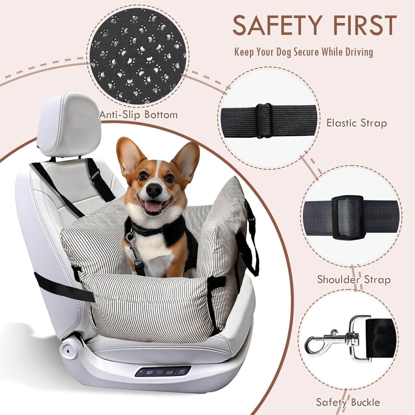 Dog Car Seat for Small/Medium Dogs Under 40 lbs - Elevated