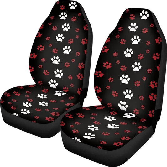 Forchrinse Red White Dog Paw Print Front Seat Covers for Car,Sedan,Truck,SUV,2 Piece Front Bucket Seat Covers Universal Fit for Women Men