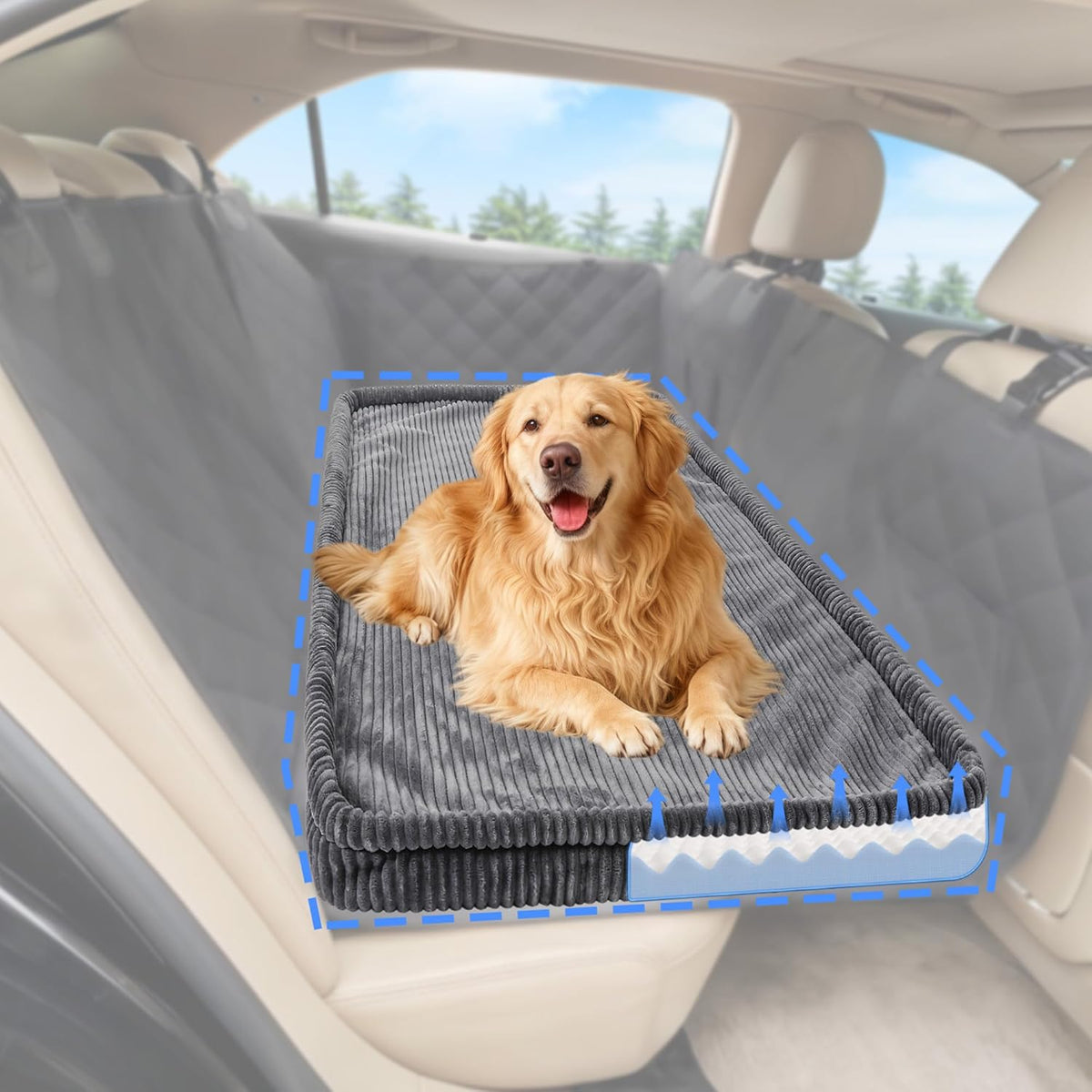 Dog Car Bed, Non-Slip Backseat Extender Pet Mat, Removable