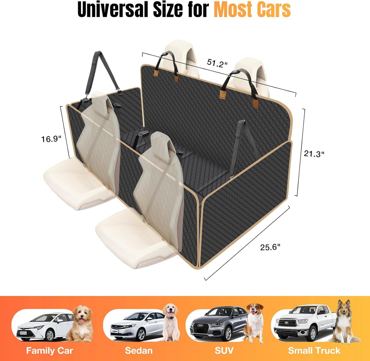 Dog Car Seat Cover for Back Seat, Hard Bottom Holds 420lbs