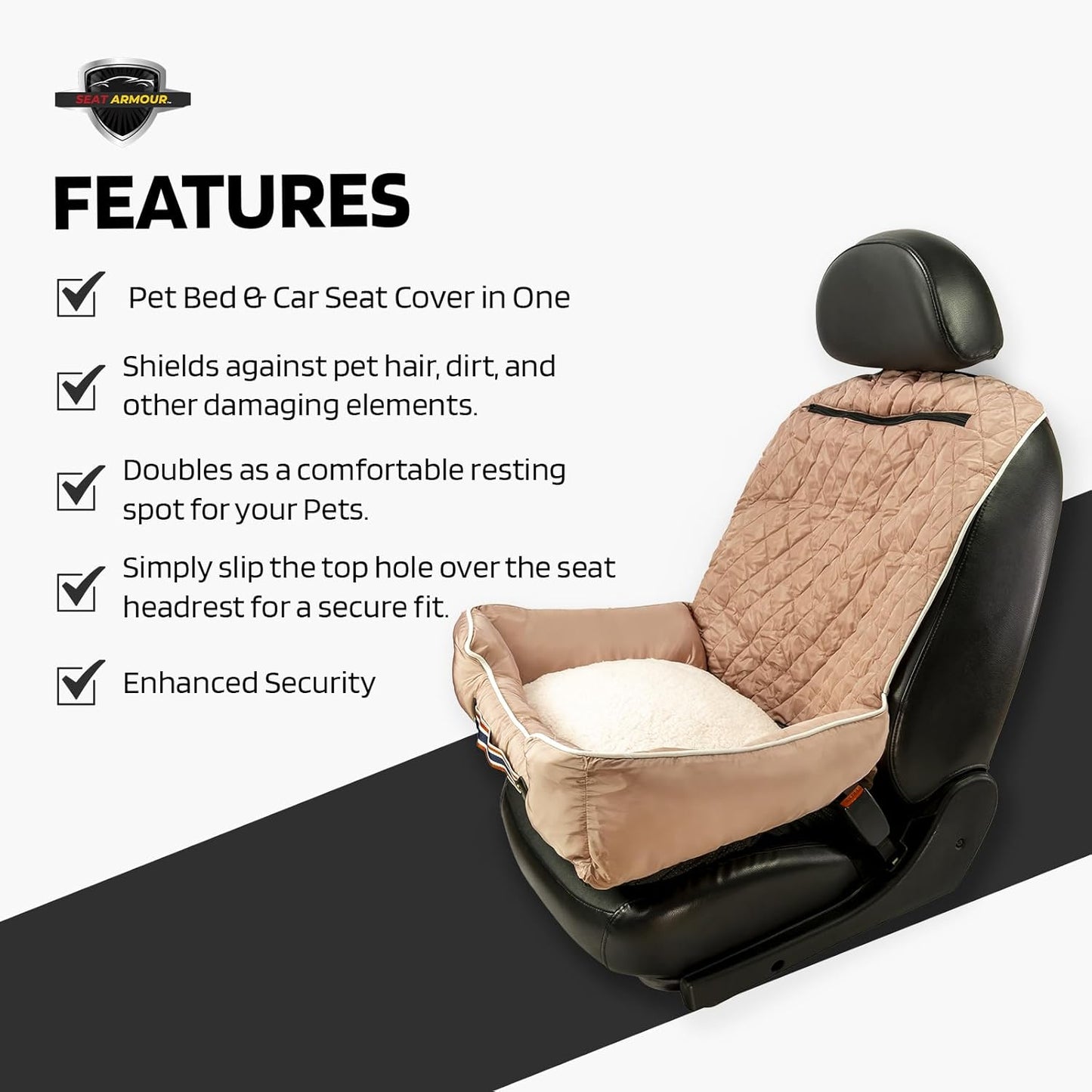 PET2GO101T Pet2Go Tan Car Pet Bed and Seat Cover, 26x20x6