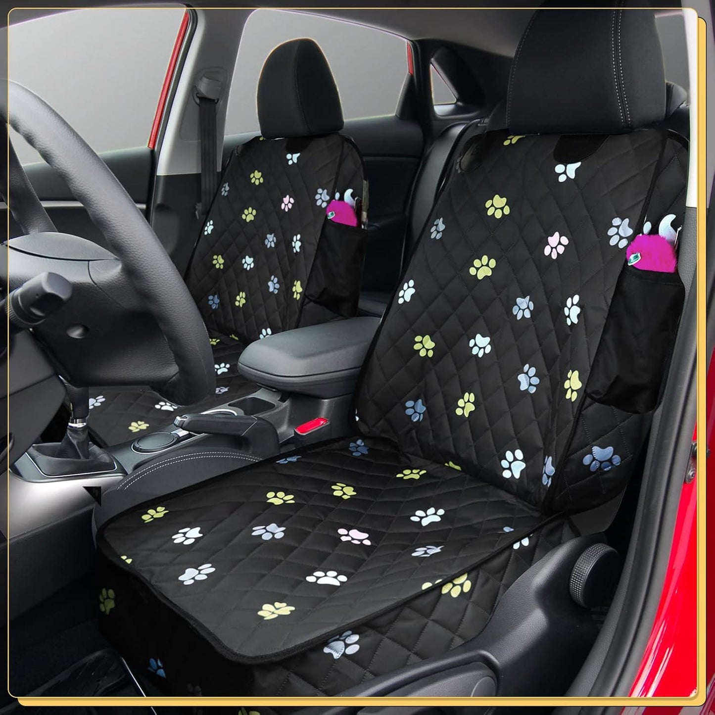 2pcs Dog Car Seat Cover for Front Durable Colored Paw