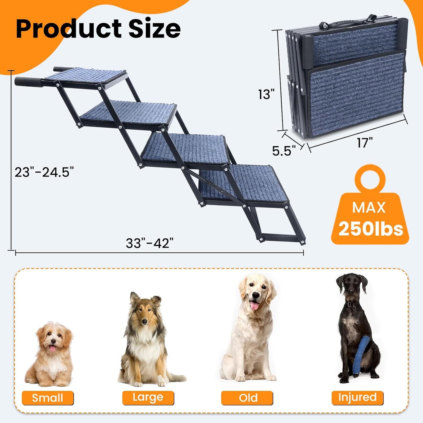 Dog Stairs for Car, 42''x 17'' Extra Wide Dog Stairs for