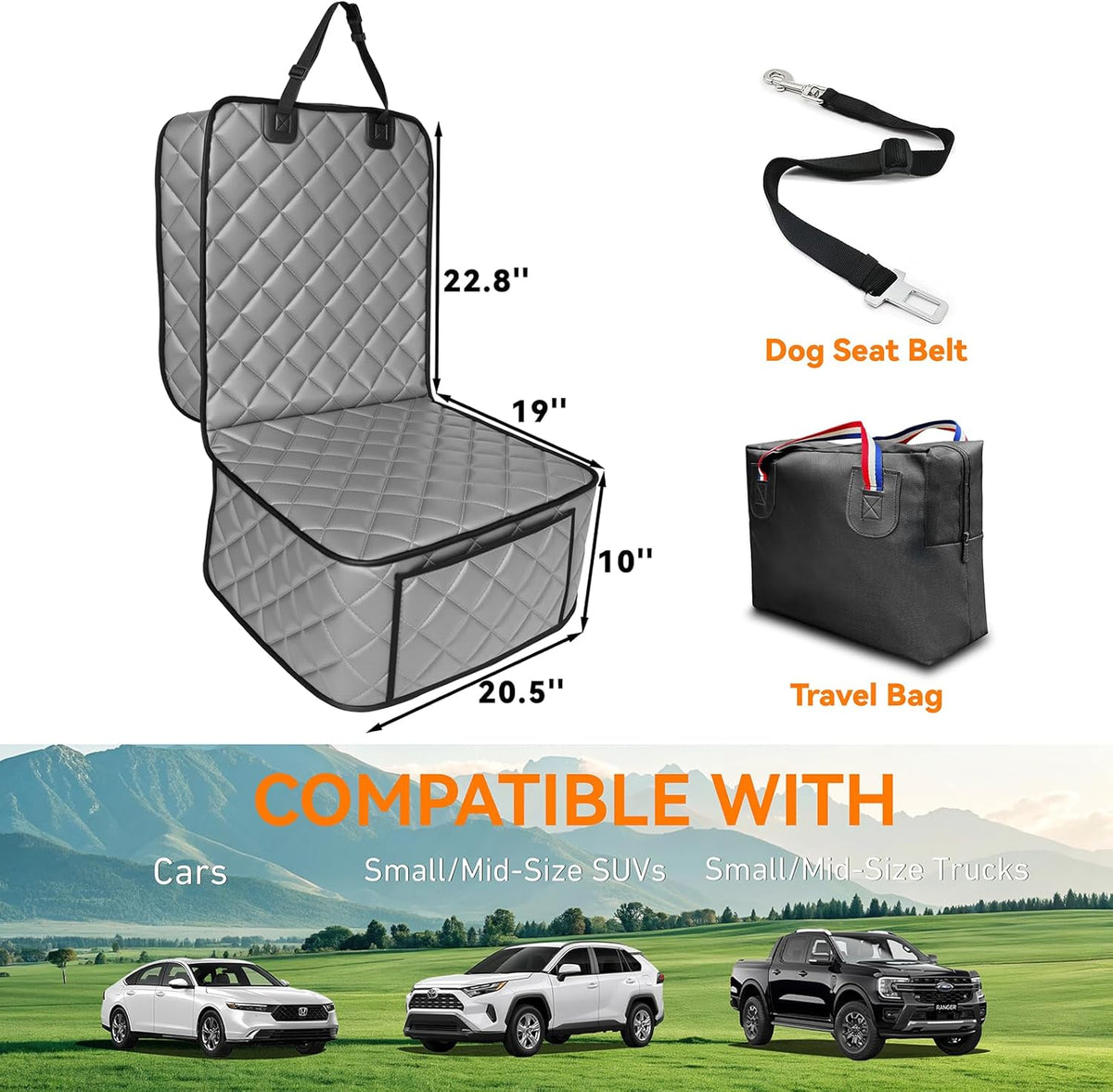 Waterproof Car Front Seat Cover for Dogs, PU Leather Car