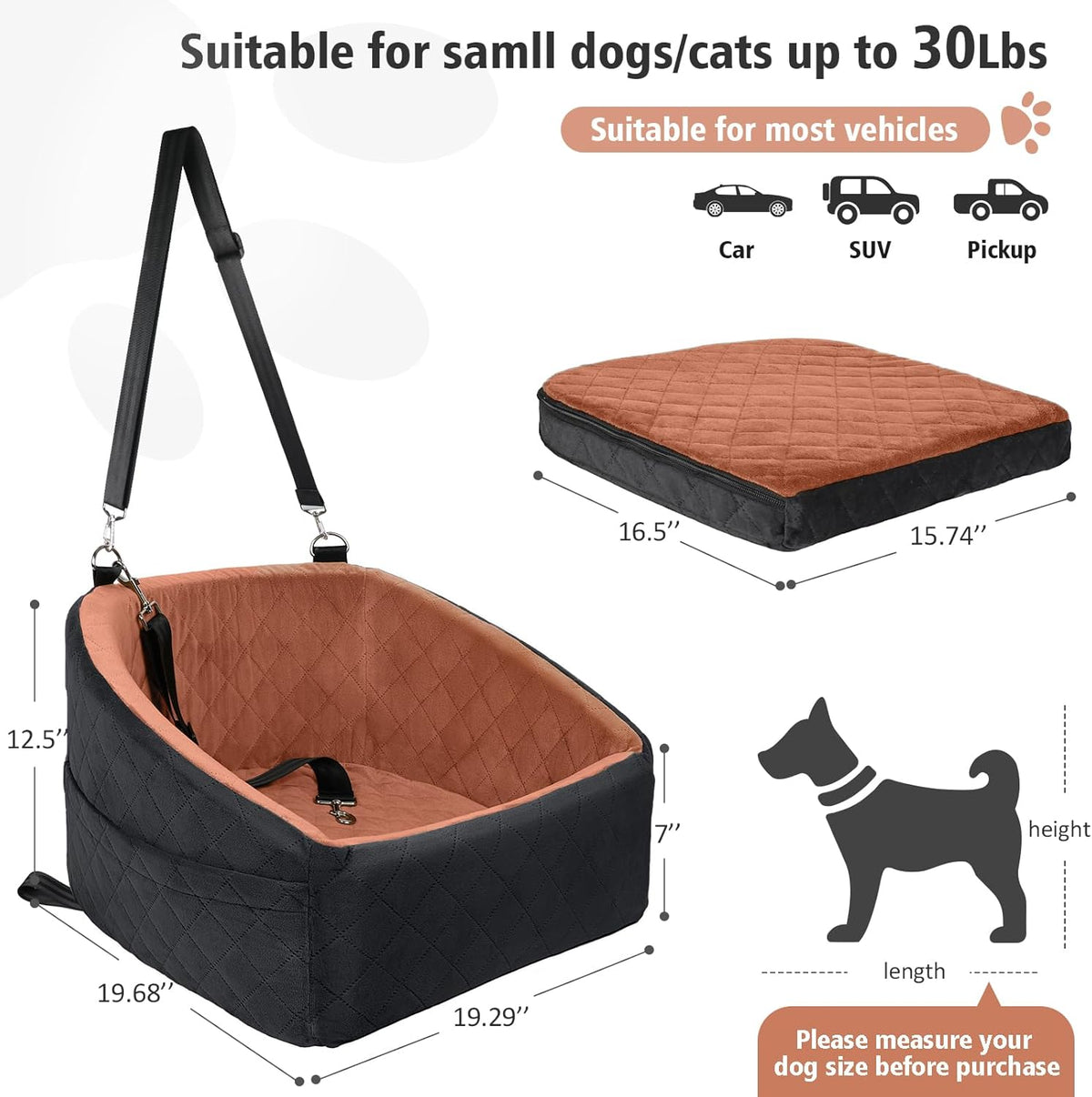 Dog Car Seat for Small Medium Dogs,Detachable Washable Dog