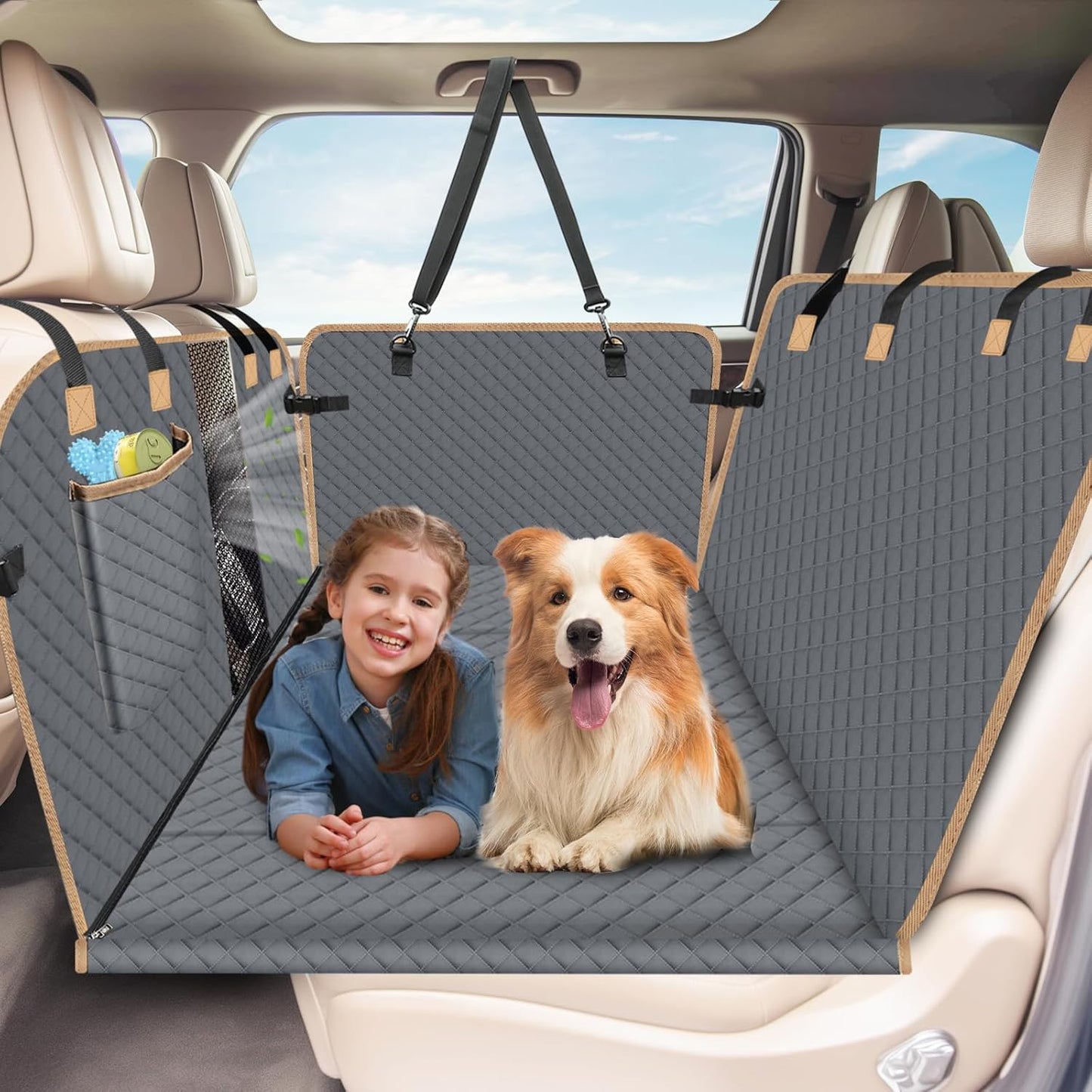 Dog Car Seat Cover for Back Seat, Gray, , Polyester, Car