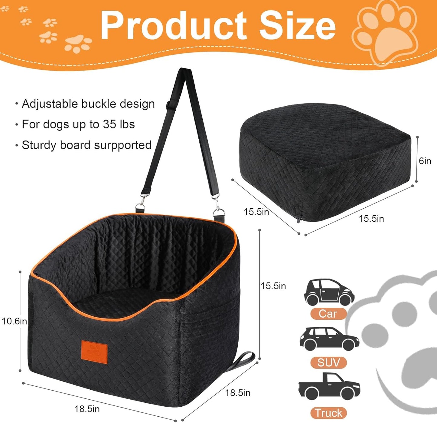 Dog Car Seat for Small Dogs, Memory Foam Booster Dog Seat