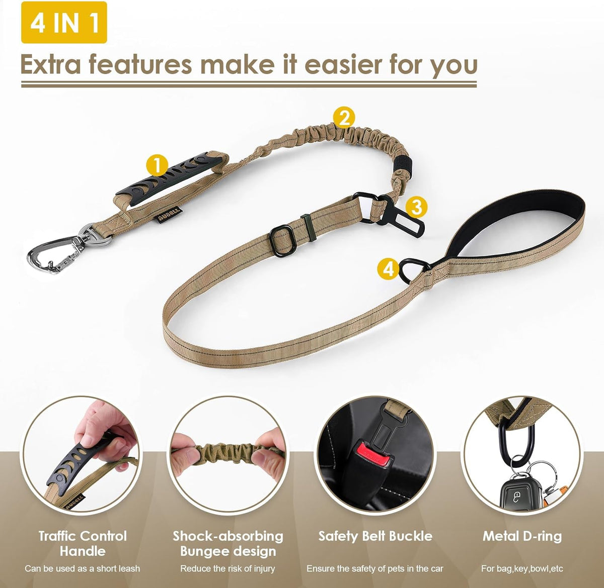 Tactical Dog Leash Heavy Duty,4-6ft Reflective Strong No